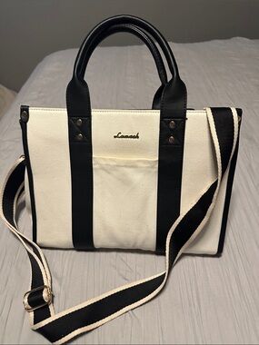 Canvas Tote Bag in Cream and Black